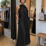 Helene | Robe maxi sans manches en lin avec volants