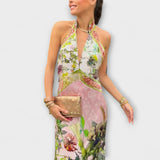 Ayla - Robe maxi sans manches à dos ouvert avec motif floral