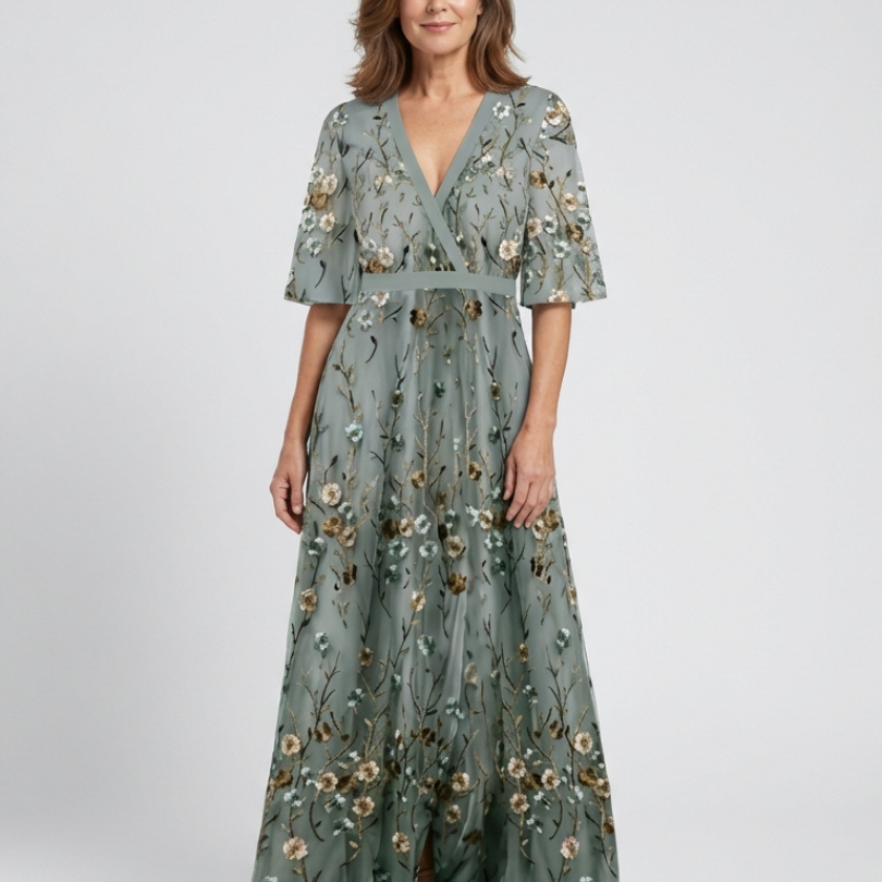 Melodi – Langes Blumenmaxikleid mit V-Ausschnitt