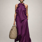 Helene | Robe maxi sans manches en lin avec volants